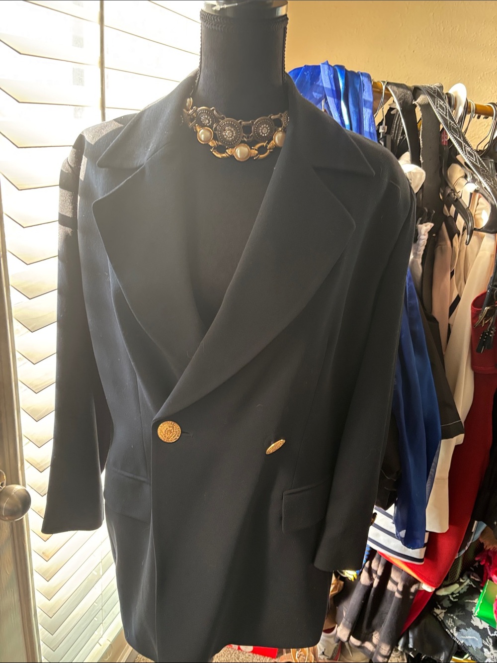 St. John Classic Double-Breasted Black Women's Blazer with Gold Buttons size 14